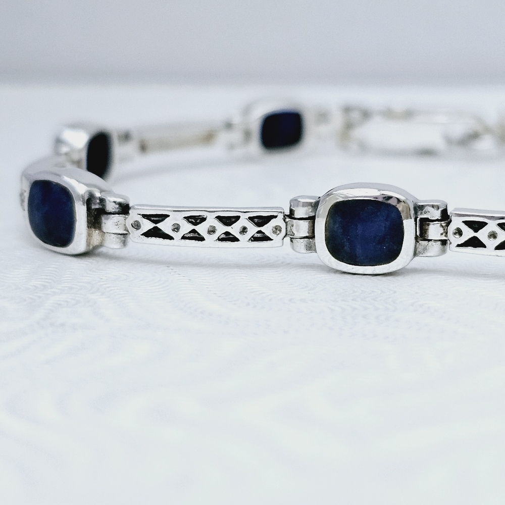 SALE Silpada Sterling Silver Sodalite Stone Aztec Link Bracelet B1255